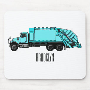 Garbage truck cartoon illustration mouse pad
