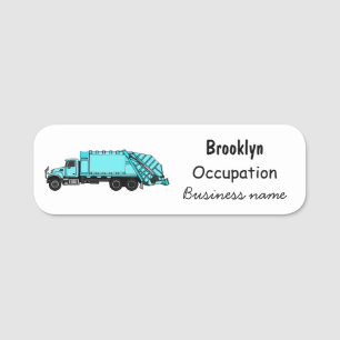 Garbage truck cartoon illustration name tag