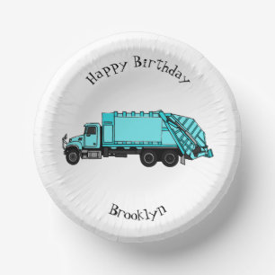 Garbage truck cartoon illustration paper plate