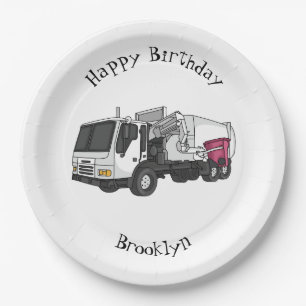 Garbage truck cartoon illustration paper plate