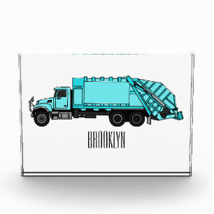 Garbage truck cartoon illustration photo block