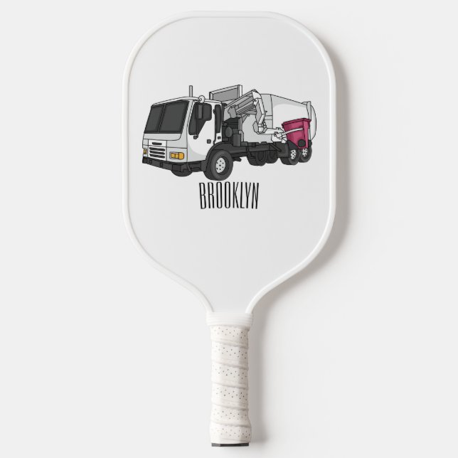 Garbage truck cartoon illustration  pickleball paddle (Front)