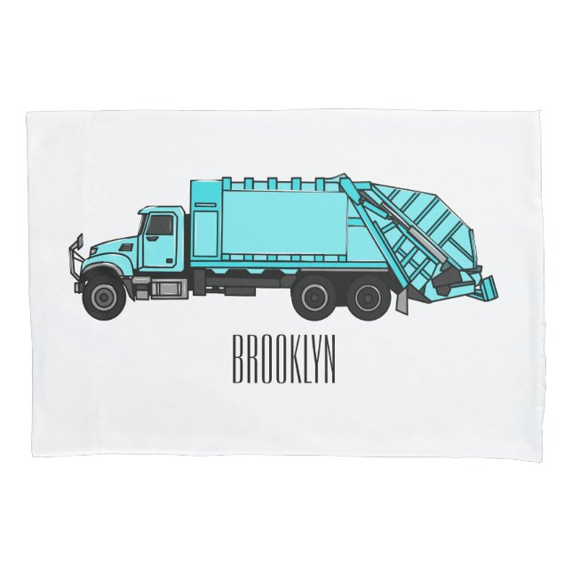 Garbage truck cartoon illustration pillowcase (Front)