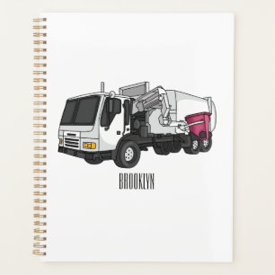 Garbage truck cartoon illustration planner