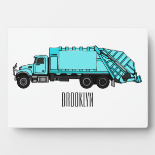 Garbage truck cartoon illustration plaque