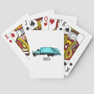 Garbage truck cartoon illustration playing cards