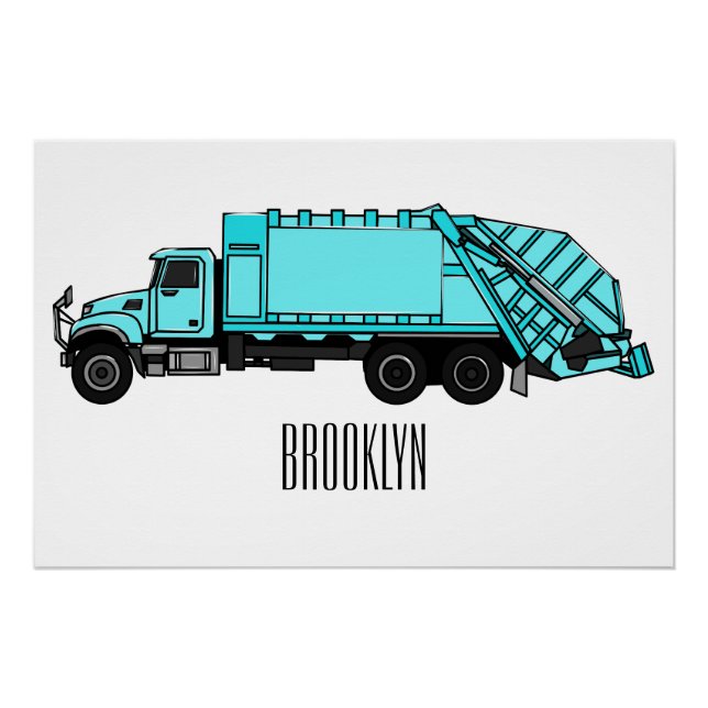 Garbage truck cartoon illustration poster (Front)