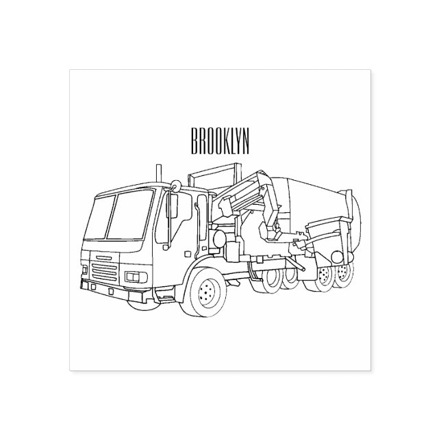Garbage truck cartoon illustration rubber stamp (Imprint)