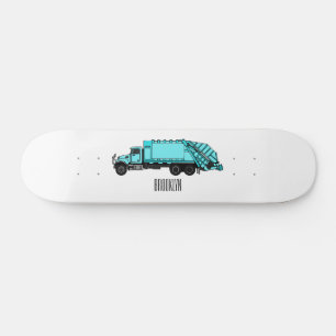 Garbage truck cartoon illustration skateboard