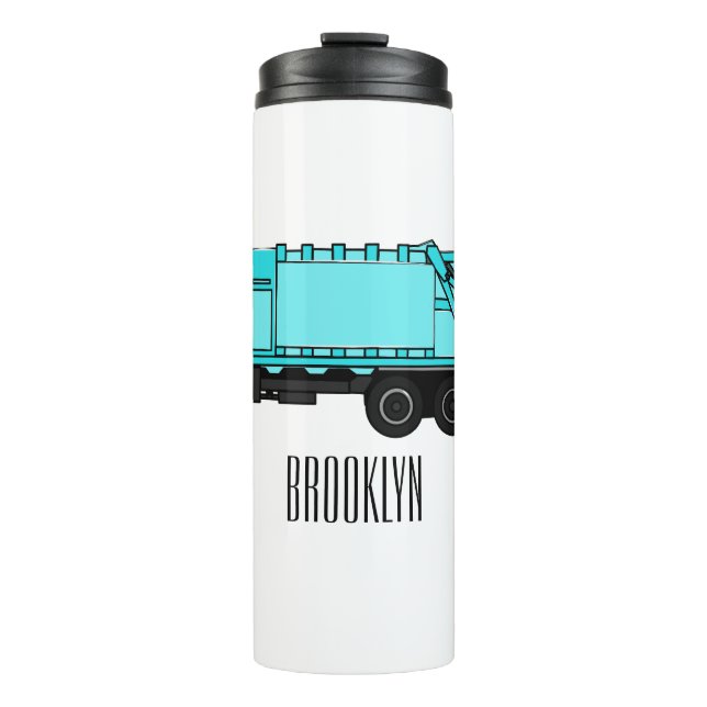 Garbage truck cartoon illustration thermal tumbler (Front)