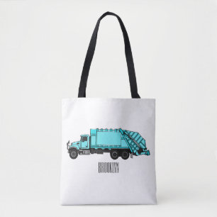 Garbage truck cartoon illustration tote bag
