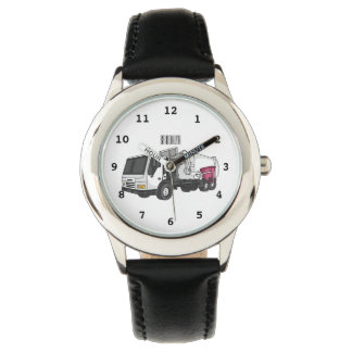 Garbage truck cartoon illustration watch