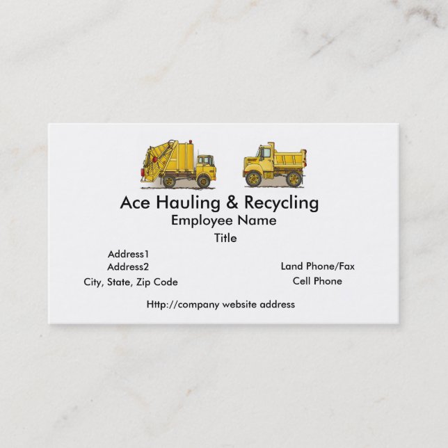 Garbage Truck Construction Business Cards (Front)