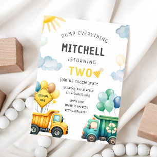 Garbage Truck Dump Party 3rd Birthday Invitation