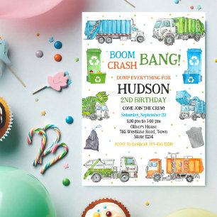 Garbage Truck Dump Truck Birthday Invitation