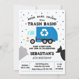 Garbage Truck Dump Truck Boy Birthday Invitation