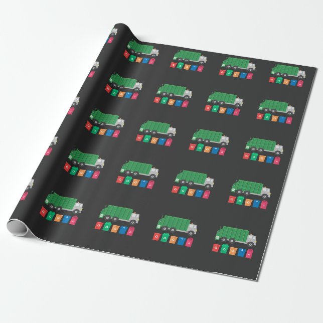 Garbage Truck Gift Trash Truck With Dumpsters Wrapping Paper (Unrolled)