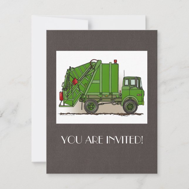 Garbage Truck Green Invitation (Front)