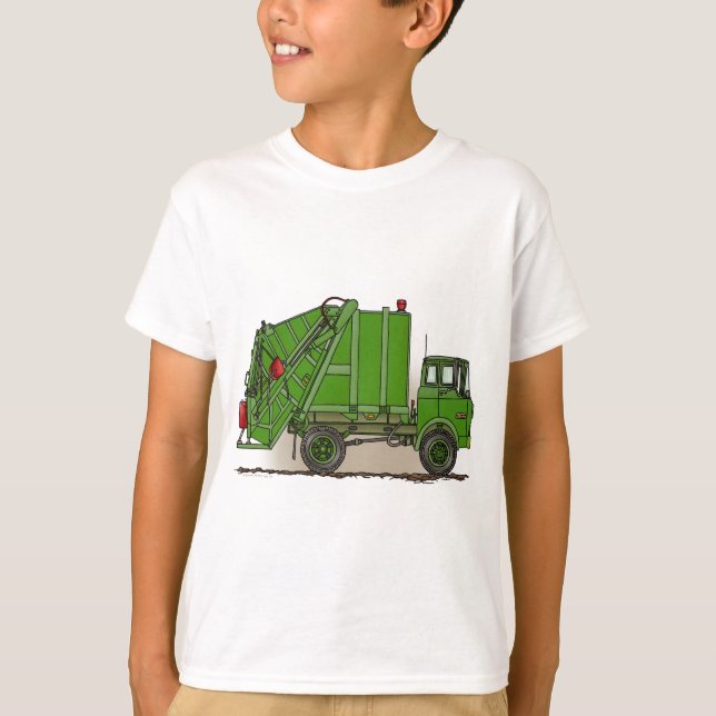 Garbage Truck Green Kids T-Shirt (Front)