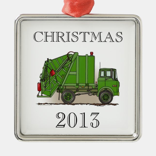 Garbage Truck Green Metal Ornament (Front)