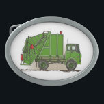 Garbage Truck Green Oval Belt Buckle<br><div class="desc">This is one of many construction equipment gifts featuring construction equipment images by artist,  Richard Neuman. Every piece of heavy equipment is drawn in high detail yet always has a touch of whimsy. His unique work is in homes and offices in every state and around the world. Enjoy!</div>