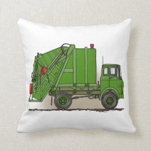 Garbage Truck Green Throw Pillow