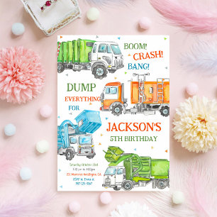 Garbage Truck Green Yellow 3rd Birthday Invitation