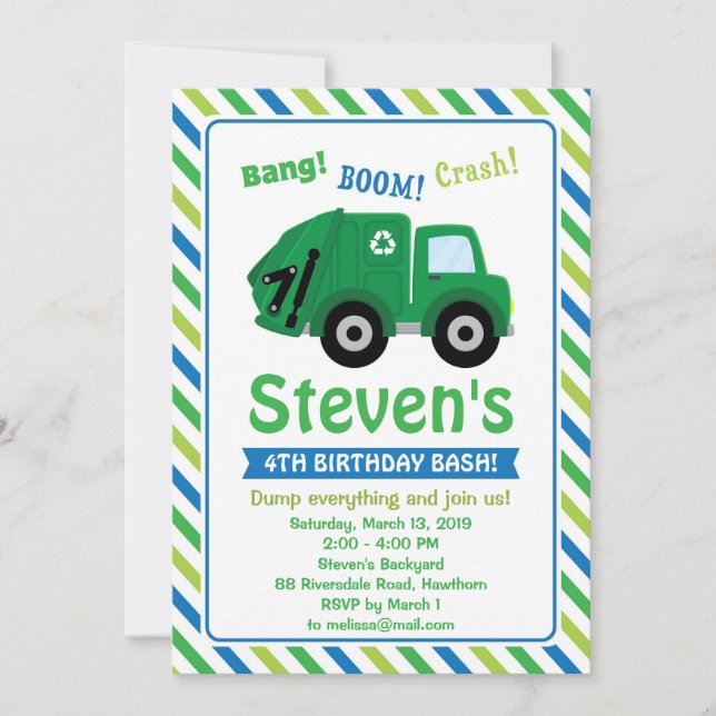 Garbage Truck Invitation / Garbage Truck Invite (Front)