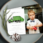 Garbage Truck Kids Any Age Birthday Photo Invite<br><div class="desc">A Fun Cute Boys GARBAGE TRUCK THEME BIRTHDAY Collection.- it's an Elegant Simple Minimal sketchy Illustration of green garbage recycle truck,  perfect for your little ones birthday party. It’s very easy to customize,  with your personal details. If you need any other matching product or customization,  kindly message via Zazzle.</div>
