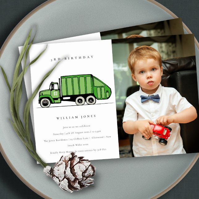Garbage Truck Kids Any Age Birthday Photo Invite (Creator Uploaded)