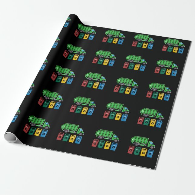 Garbage Truck Kids Boys Recycling Truck Wrapping Paper (Unrolled)