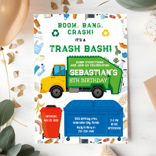 Garbage Truck Trash Bash Boy Birthday Invitation