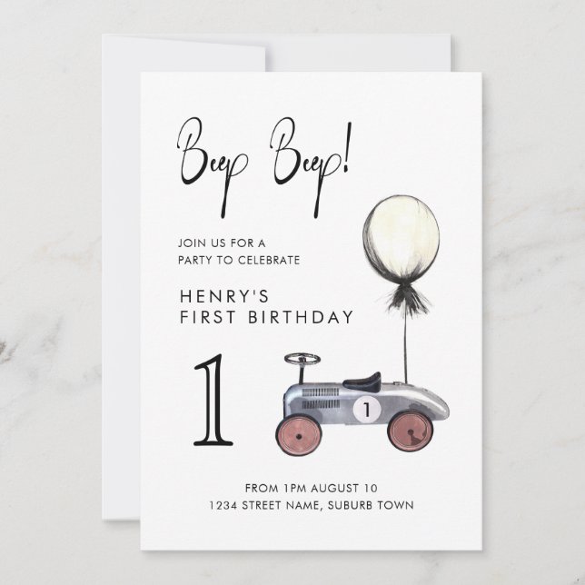 Garçon 1er Anniversaire Course Vintage Invitation (Devant)