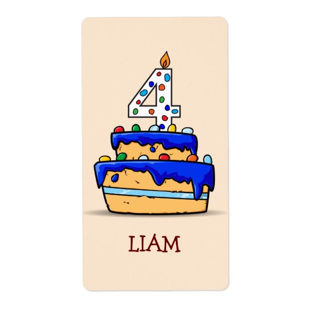 Garçon 4e anniversaire, 4 sur Gâteau bleu doux (Devant)