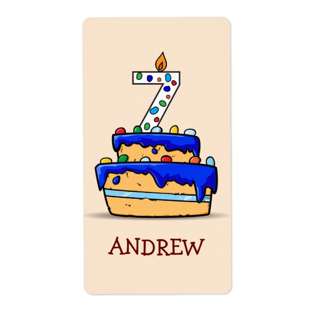 Garçon 7e anniversaire, 7 sur Gâteau bleu doux (Devant)