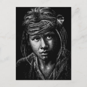 Garçon amérindien, carte postale de mon dessin de 