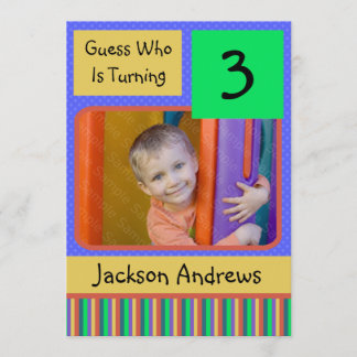 GARÇON an de 3 invitations de fête d'anniversaire