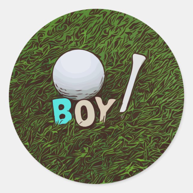 Garçon avec balle de golf et tee sur herbe Sticker (Devant)
