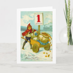 Garçon avec un chariot - carte de bonne année
