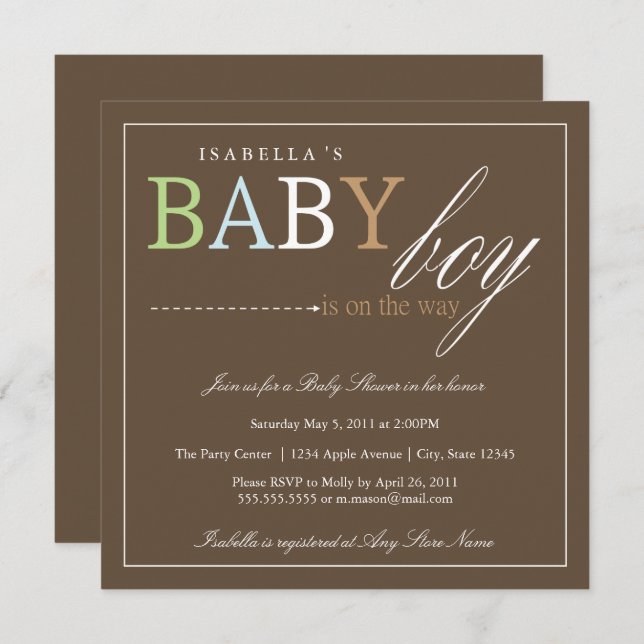 Garçon Carré| Invitation Baby shower (Devant / Derrière)