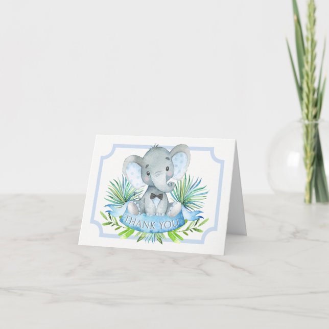 Garçon Elephant Baby shower Merci Cartes (Devant)