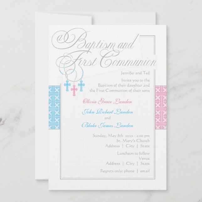 Garçon et invitation de baptême et de communion de (Devant)