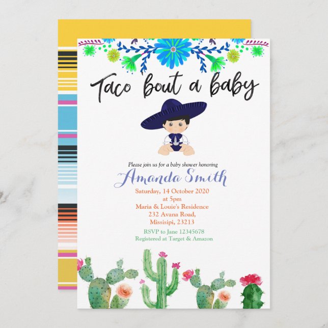 Garçon Fiesta cactus baby shower Invitation Muchac (Devant / Derrière)