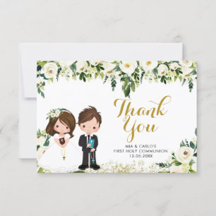 Garçon Fille Floral Premier Carte de remerciements