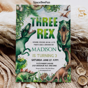 Garçon Invitation Trois Rex Dinosaure