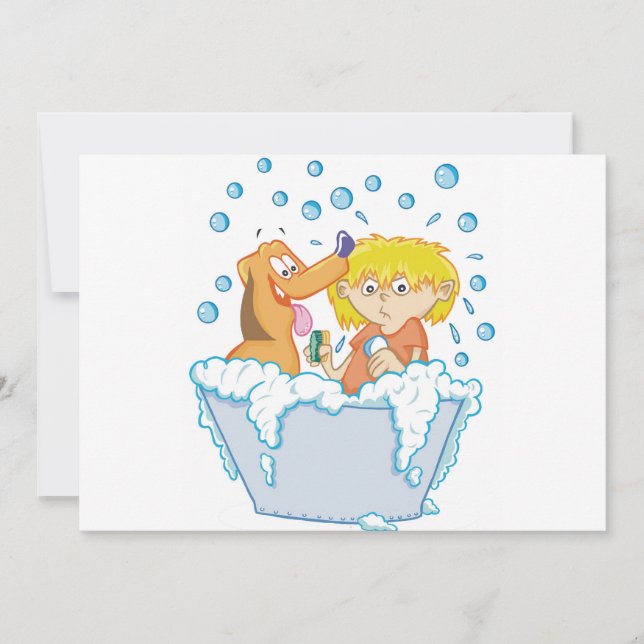 Garçon invitations de lavage d'un chien (Devant)