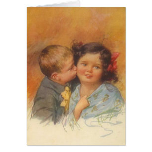 Garçon mignon vintage volant un baiser sur la joue