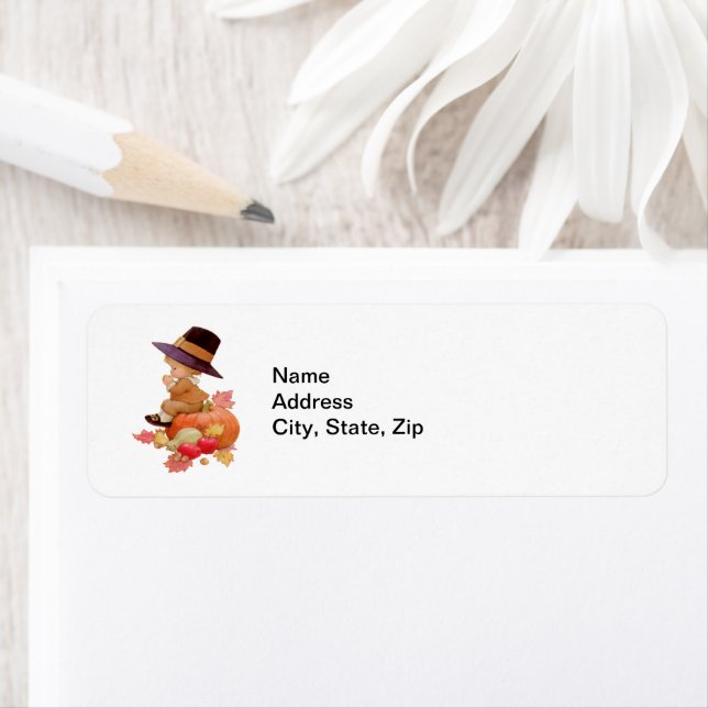 Garçon pèlerin vintage priant sur Citrouille (En situation)