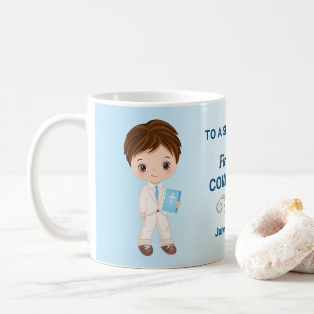Garçon première sainte communion classique Mug (Avec donut)