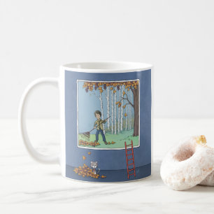 Garçon ramer feuille tasse à café